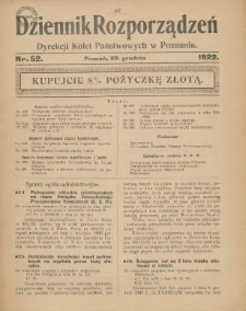 Dziennik Rozporządzeń Dyrekcji Kolei Państwowych w Poznaniu 1922.12.20 Nr52