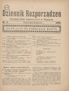 Dziennik Rozporządzeń Dyrekcji Kolei Państwowych w Poznaniu 1923.01.18 Nr3