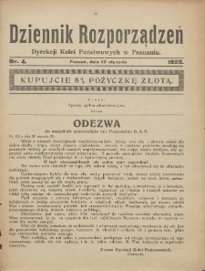 Dziennik Rozporządzeń Dyrekcji Kolei Państwowych w Poznaniu 1923.01.20 Nr4