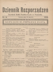 Dziennik Rozporządzeń Dyrekcji Kolei Państwowych w Poznaniu 1923.01.25 Nr5