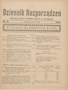 Dziennik Rozporządzeń Dyrekcji Kolei Państwowych w Poznaniu 1923.02.01 Nr6