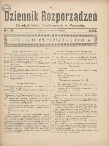 Dziennik Rozporządzeń Dyrekcji Kolei Państwowych w Poznaniu 1923.02.14 Nr8