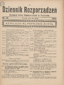 Dziennik Rozporządzeń Dyrekcji Kolei Państwowych w Poznaniu 1923.02.28 Nr10