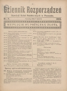 Dziennik Rozporządzeń Dyrekcji Kolei Państwowych w Poznaniu 1923.03.07 Nr11