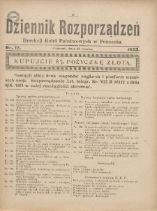 Dziennik Rozporządzeń Dyrekcji Kolei Państwowych w Poznaniu 1923.03.14 Nr12