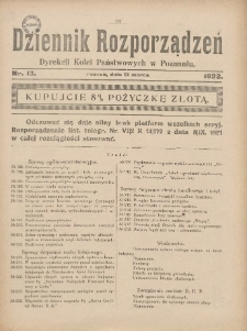 Dziennik Rozporządzeń Dyrekcji Kolei Państwowych w Poznaniu 1923.03.21 Nr13
