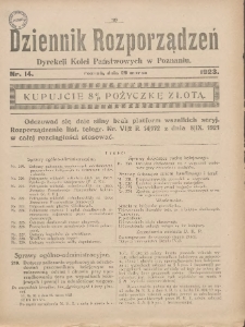 Dziennik Rozporządzeń Dyrekcji Kolei Państwowych w Poznaniu 1923.03.28 Nr14