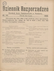 Dziennik Rozporządzeń Dyrekcji Kolei Państwowych w Poznaniu 1923.05.09 Nr20