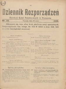 Dziennik Rozporządzeń Dyrekcji Kolei Państwowych w Poznaniu 1923.05.23 Nr22