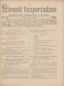 Dziennik Rozporządzeń Dyrekcji Kolei Państwowych w Poznaniu 1923.07.23 Nr31