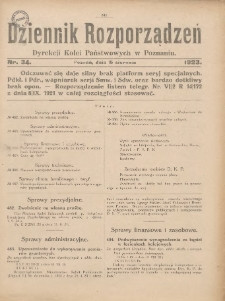 Dziennik Rozporządzeń Dyrekcji Kolei Państwowych w Poznaniu 1923.08.15 Nr34