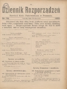 Dziennik Rozporządzeń Dyrekcji Kolei Państwowych w Poznaniu 1923.08.15 Nr34