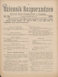 Dziennik Rozporządzeń Dyrekcji Kolei Państwowych w Poznaniu 1923.08.29 Nr36
