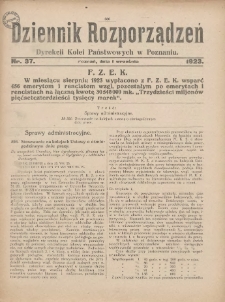 Dziennik Rozporządzeń Dyrekcji Kolei Państwowych w Poznaniu 1923.09.01 Nr37