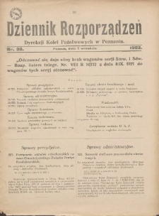 Dziennik Rozporządzeń Dyrekcji Kolei Państwowych w Poznaniu 1923.09.05 Nr38