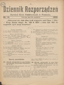 Dziennik Rozporządzeń Dyrekcji Kolei Państwowych w Poznaniu 1923.09.24 Nr41