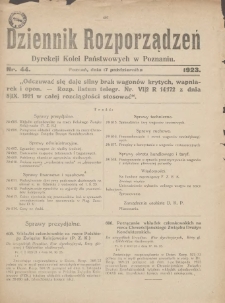 Dziennik Rozporządzeń Dyrekcji Kolei Państwowych w Poznaniu 1923.10.17 Nr44