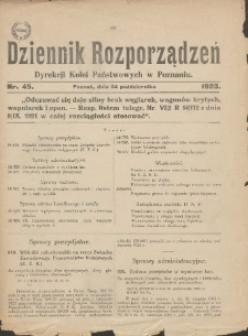 Dziennik Rozporządzeń Dyrekcji Kolei Państwowych w Poznaniu 1923.10.24 Nr45