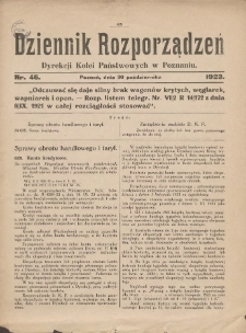 Dziennik Rozporządzeń Dyrekcji Kolei Państwowych w Poznaniu 1923.10.30 Nr46