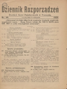Dziennik Rozporządzeń Dyrekcji Kolei Państwowych w Poznaniu 1923.11.14 Nr49