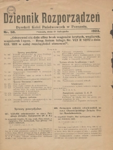 Dziennik Rozporządzeń Dyrekcji Kolei Państwowych w Poznaniu 1923.11.21 Nr50