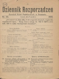 Dziennik Rozporządzeń Dyrekcji Kolei Państwowych w Poznaniu 1923.12.05 Nr52