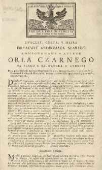 Zwyczay, cnota, y miara Dryakwie Andromaka starego komponowana w aptece Orła Czarnego na placu S. Salwatora w Wenecyi [...]