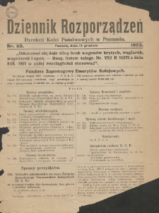 Dziennik Rozporządzeń Dyrekcji Kolei Państwowych w Poznaniu 1923.12.13 Nr53