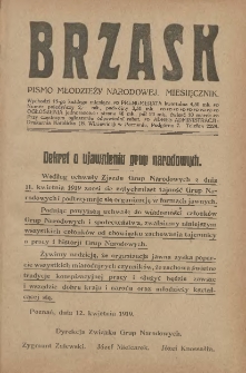 Brzask: Pismo Młodzieży Narodowej. Miesięcznik 1919.04.15 R.5 Nr4