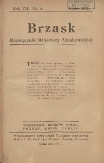 Brzask: Miesięcznik Młodzieży Akademickiej 1921 lipiec R.7 Nr4