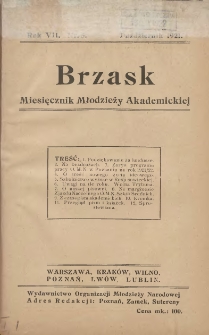 Brzask: Miesięcznik Młodzieży Akademickiej 1921 październik R.7 Nr5