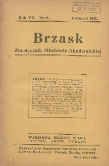 Brzask: Miesięcznik Młodzieży Akademickiej 1921 listopad R.7 Nr6