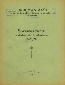 Sprawozdanie za siódmy rok obrachunkowy 1925/26.