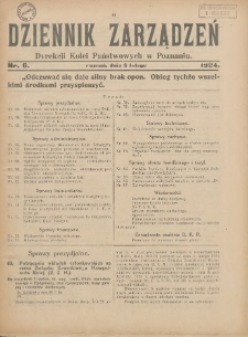Dziennik Zarządzeń Dyrekcji Kolei Państwowych w Poznaniu. 1924.02.06 Nr6