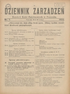 Dziennik Zarządzeń Dyrekcji Kolei Państwowych w Poznaniu. 1924.02.13 Nr7