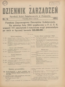 Dziennik Zarządzeń Dyrekcji Kolei Państwowych w Poznaniu. 1924.03.01 Nr9