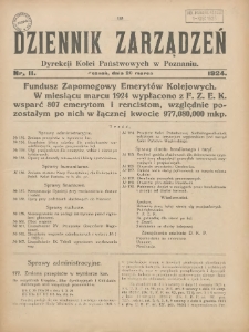 Dziennik Zarządzeń Dyrekcji Kolei Państwowych w Poznaniu. 1924.03.20 Nr11