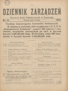 Dziennik Zarządzeń Dyrekcji Kolei Państwowych w Poznaniu. 1924.05.10 Nr15