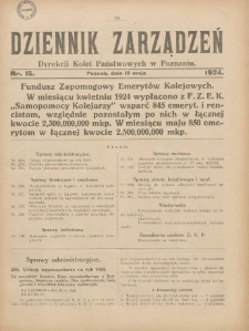 Dziennik Zarządzeń Dyrekcji Kolei Państwowych w Poznaniu. 1924.05.10 Nr15