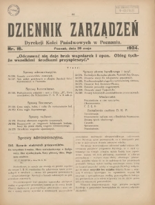 Dziennik Zarządzeń Dyrekcji Kolei Państwowych w Poznaniu. 1924.05.20 Nr16