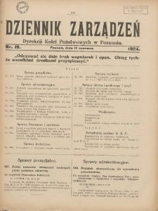 Dziennik Zarządzeń Dyrekcji Kolei Państwowych w Poznaniu. 1924.06.17 Nr19