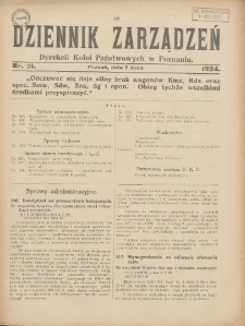 Dziennik Zarządzeń Dyrekcji Kolei Państwowych w Poznaniu. 1924.07.07 Nr21