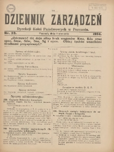 Dziennik Zarządzeń Dyrekcji Kolei Państwowych w Poznaniu. 1924.08.01 Nr23