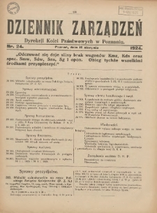 Dziennik Zarządzeń Dyrekcji Kolei Państwowych w Poznaniu. 1924.08.10 Nr24