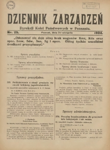 Dziennik Zarządzeń Dyrekcji Kolei Państwowych w Poznaniu. 1924.08.20 Nr25