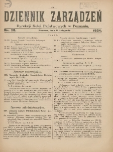 Dziennik Zarządzeń Dyrekcji Kolei Państwowych w Poznaniu. 1924.11.06 Nr28