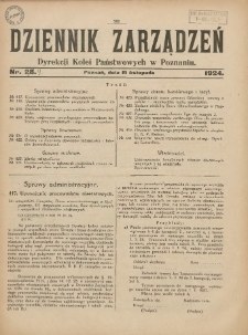 Dziennik Zarządzeń Dyrekcji Kolei Państwowych w Poznaniu. 1924.11.15 Nr29