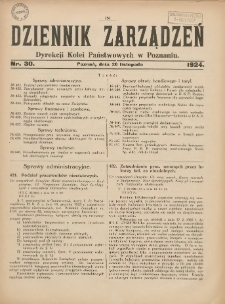 Dziennik Zarządzeń Dyrekcji Kolei Państwowych w Poznaniu. 1924.11.26 Nr30