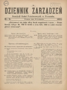 Dziennik Zarządzeń Dyrekcji Kolei Państwowych w Poznaniu. 1924.11.29 Nr31