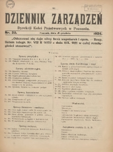 Dziennik Zarządzeń Dyrekcji Kolei Państwowych w Poznaniu. 1924.12.18 Nr33